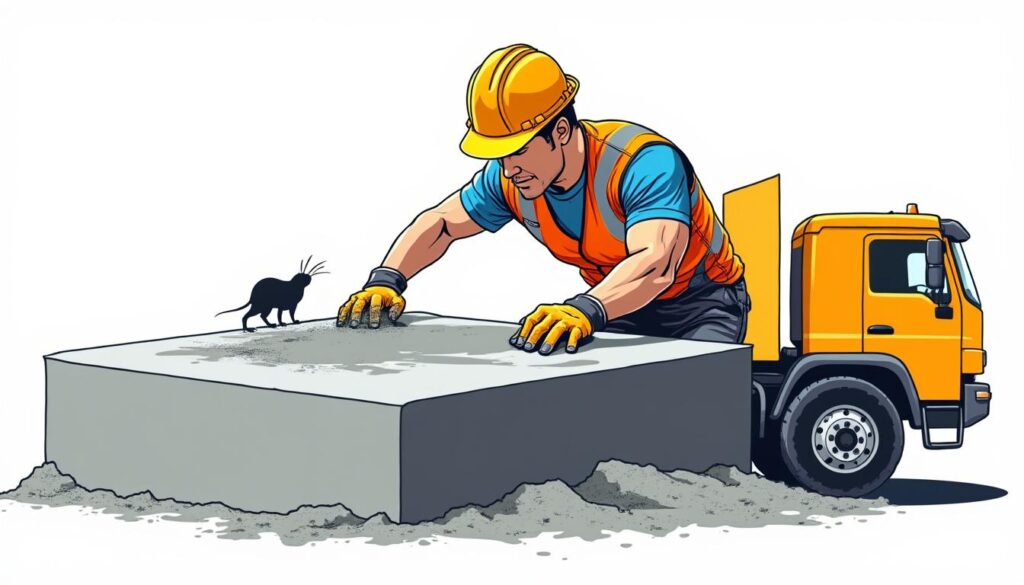 découvrez comment doser un béton 350 kg avec un mélange sable-gravier pour couler une dalle solide et résistante aux galeries creusées par les rongeurs.