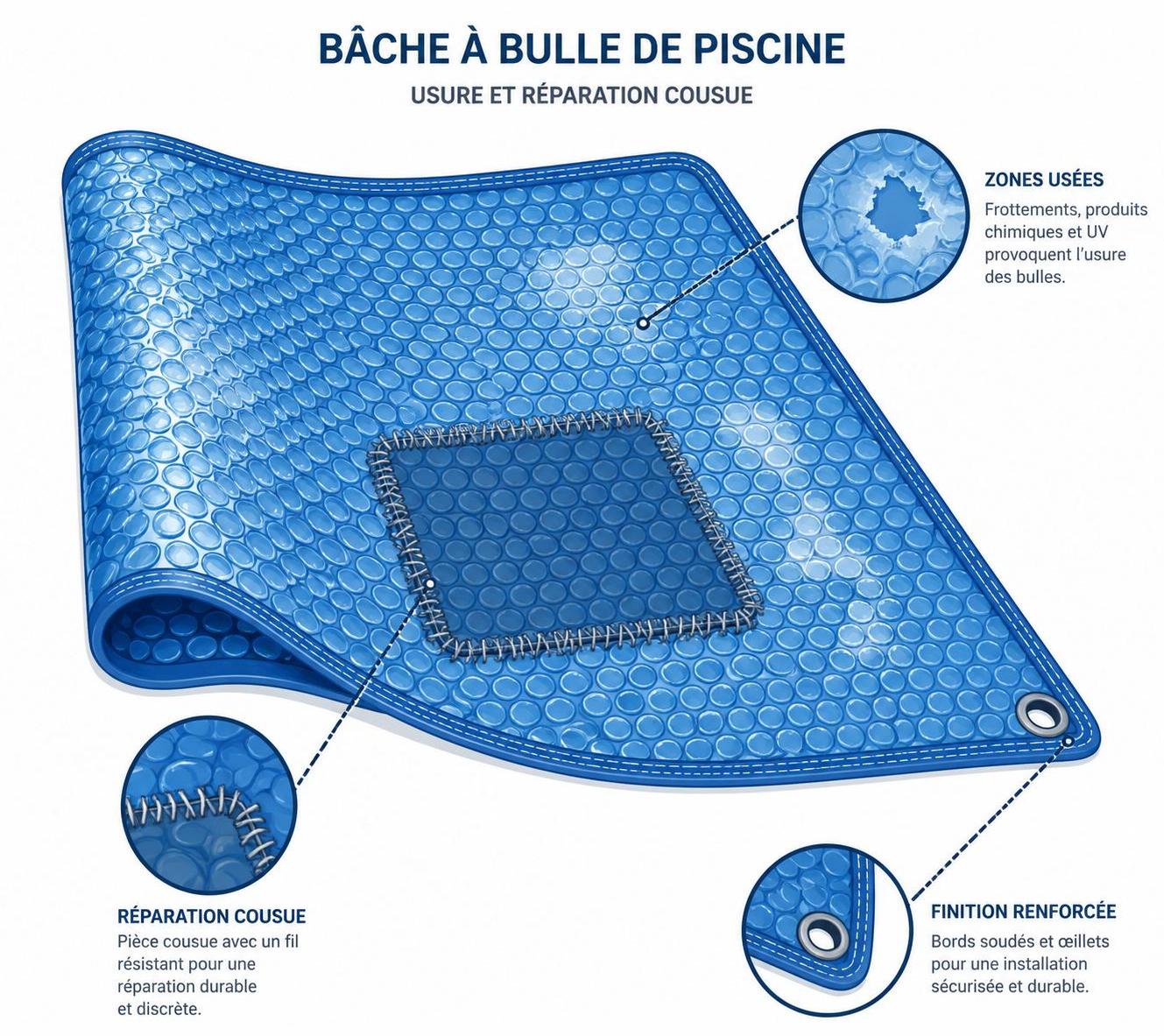 apprenez à coudre une bâche à bulle pour réparer les zones usées et éviter l'infiltration de larves et d'insectes aquatiques. guide pratique et conseils efficaces.