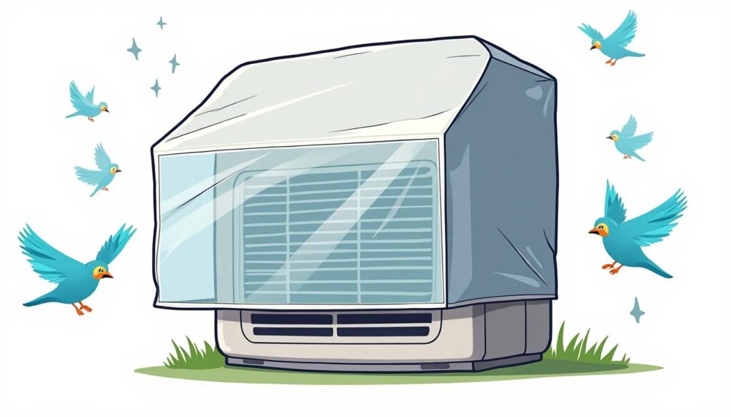 apprenez à fabriquer un cache climatiseur extérieur efficace, conçu pour éviter la formation de nids d'oiseaux et d'insectes tout en protégeant votre appareil.