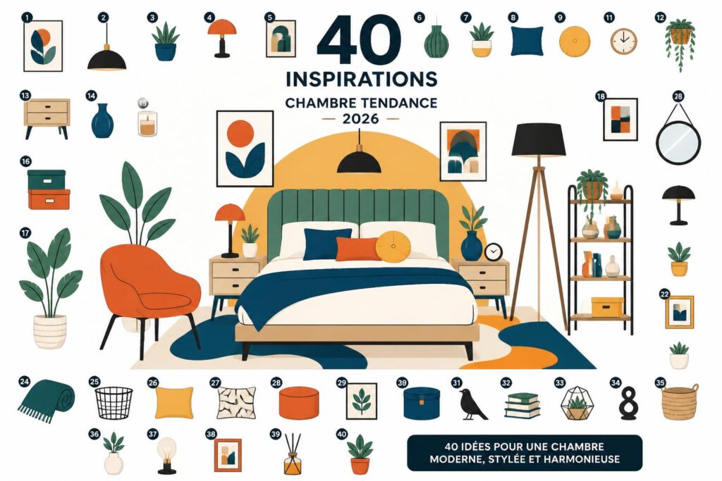 découvrez 40 inspirations déco tendance pour la chambre en 2026 et créez un intérieur stylé, moderne et confortable qui reflète votre personnalité.
