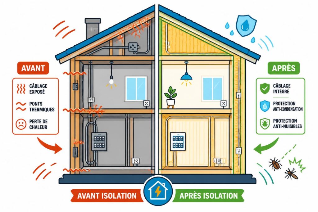 découvrez comment bien planifier les travaux d'électricité avant ou après l'isolation pour éviter les ponts thermiques, réduire la condensation et prévenir l'intrusion de nuisibles.