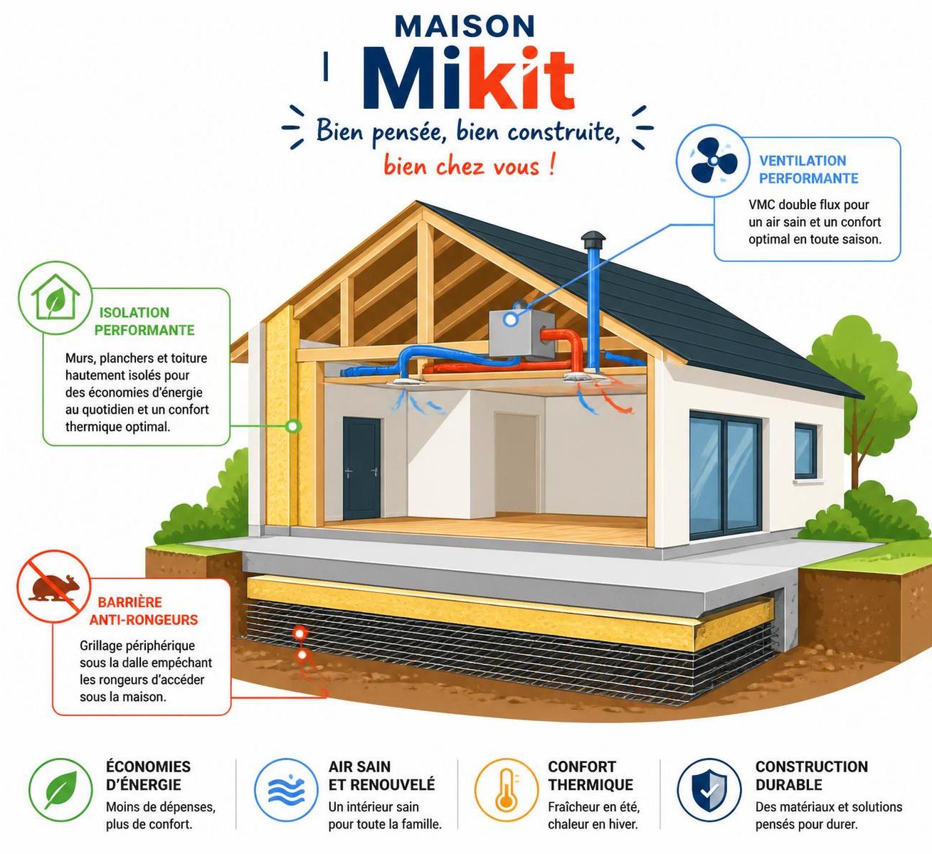 Prix maison Mikit : construction neuve, étanchéité à l'air et protection contre les nuisibles dÚs la conception 2 découvrez les prix des maisons mikit, spécialisés en construction neuve, avec une étanchéité à l'air optimale et une protection efficace contre les nuisibles dÚs la conception.