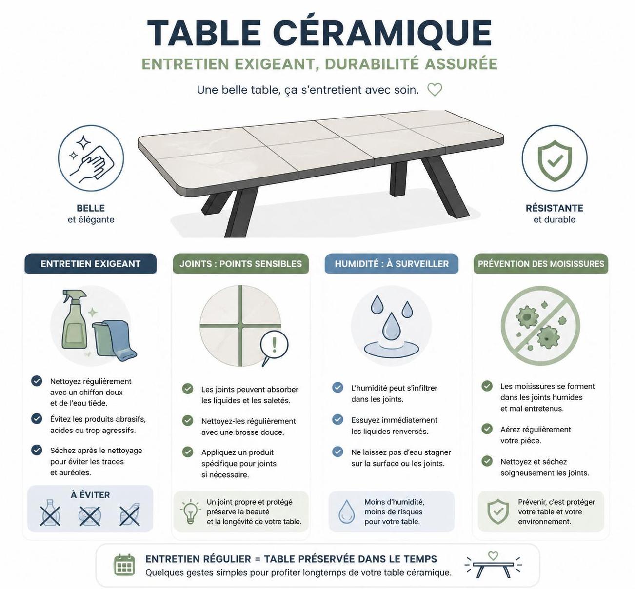 découvrez les inconvénients des tables en céramique, notamment l'entretien spécifique, les joints sensibles et les zones propices aux moisissures selon les conditions d'usage.