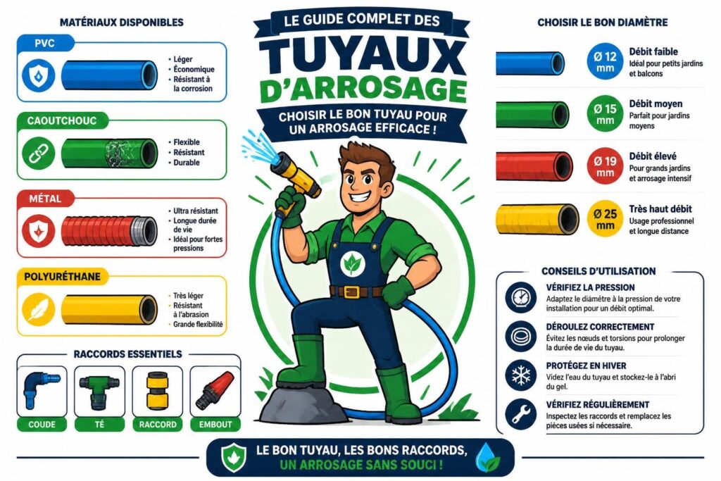 découvrez notre guide complet sur les tuyaux d'arrosage automatique : apprenez à choisir les diamètres, matériaux et raccords adaptés pour un arrosage efficace et durable.