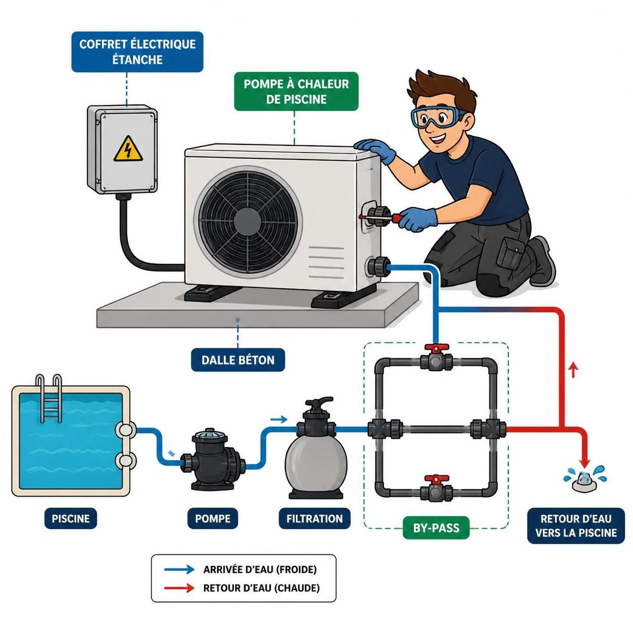 Installer soi-mĂȘme une pompe Ă chaleur pour piscine : guide complet avec schĂ©mas et Ă©tapes dĂ©taillĂ©es 2 dĂ©couvrez comment installer vous-mĂȘme une pompe Ă chaleur pour piscine grĂące Ă notre guide complet avec schĂ©mas et Ă©tapes dĂ©taillĂ©es, pour un chauffage efficace et maĂźtrisĂ©.