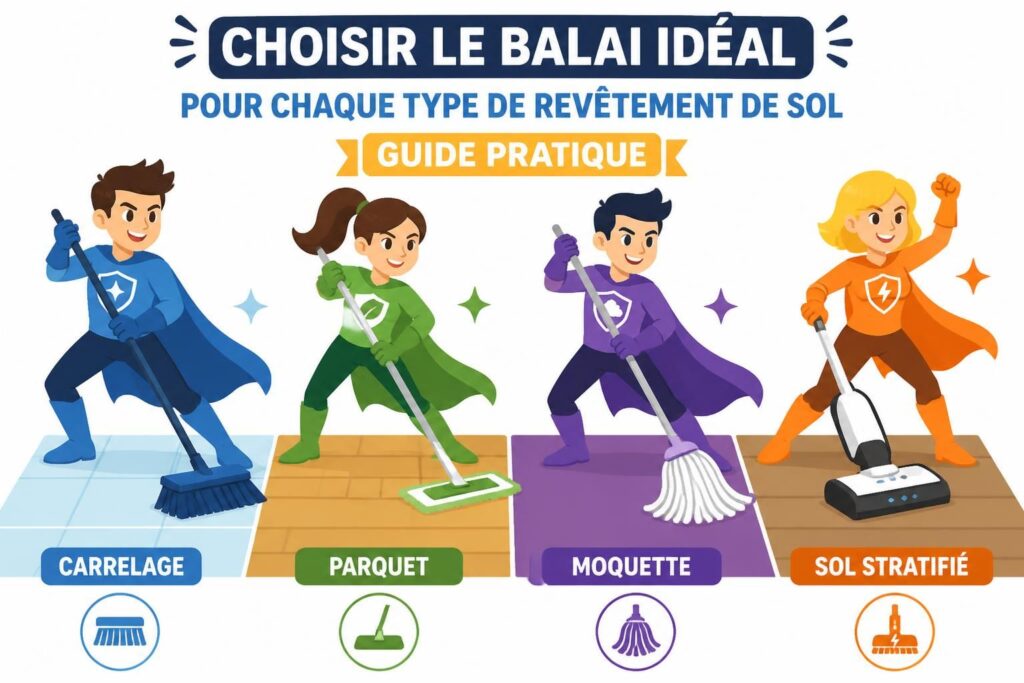 découvrez comment choisir le balai parfait pour chaque type de revêtement de sol avec notre guide pratique, afin de garantir un nettoyage efficace et adapté à votre intérieur.